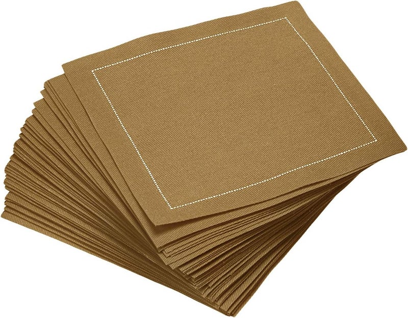 FIVE STAR NAPKINS Five Star Cocktail Napkins, 50 Luxury Cotton Disposable Cocktail Party Napkins, 4.5" x 4.5" for Home Bars, Game Nights, Beverages, Birthdays, Weddings & Holidays, Khaki - Image 1