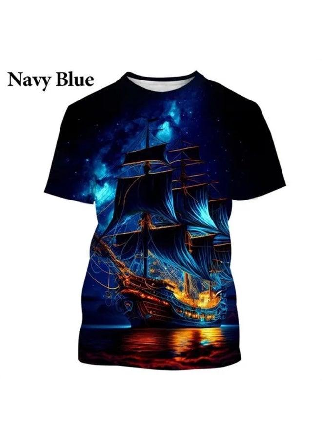 Sailing Ship Pattern T-Shirt For Men Women Ocean Planet 3D Print Tees Summer Loose Short Sleeves T Shirts O-Neck Tops - Image 1