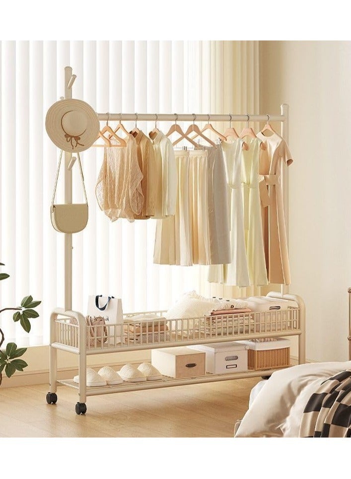 VUCATIN Rolling Garment Rack with Wheels Heavy Duty Clothes Rack with Storage Basket and Coat Rack Freestanding Metal Wardrobe Storage for Hanging Clothes (Beige)  - Image 1