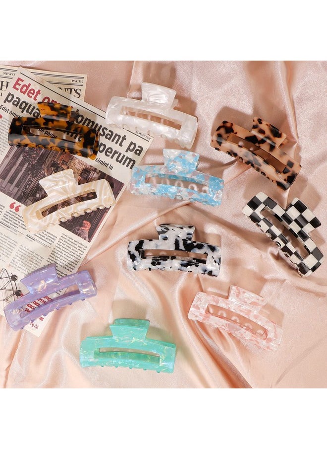 MagicSky - Magicsky 10 Pcs Hair Claw Clips for Women, Opal Marble Tortoise Acrylic Large Clip for Thick Thin Hair, 90's Cute Butterfly Barrettes Pins, Aesthetic Styling Accessories for Girls-Rectangle - Image 1