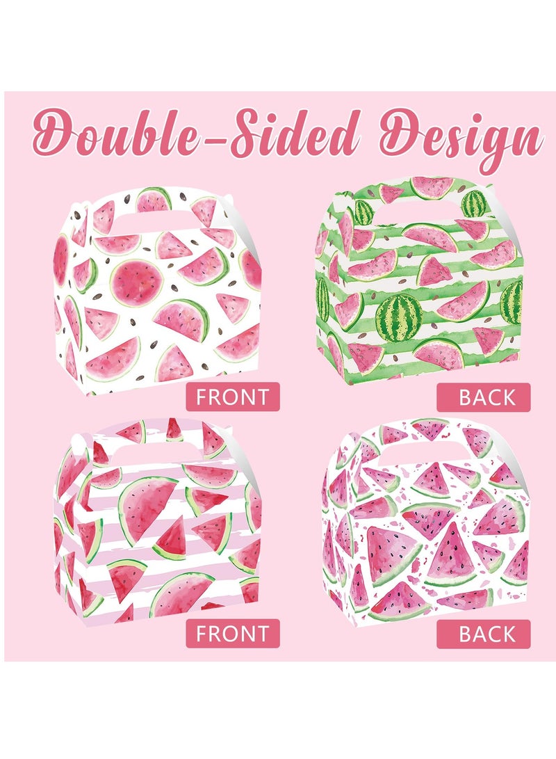 SOLARAE 24 عبوة صندوق هدايا كرتوني على شكل بطيخ للحفلات، صناديق هدايا مع مقابض، بطيخ وردي، صندوق هدايا "واحد في بطيخة" لاحتفالات الحفلات الصيفية، لوازم عيد ميلاد بطيخ للأطفال، حفلات استحمام الأطفال - Image 3