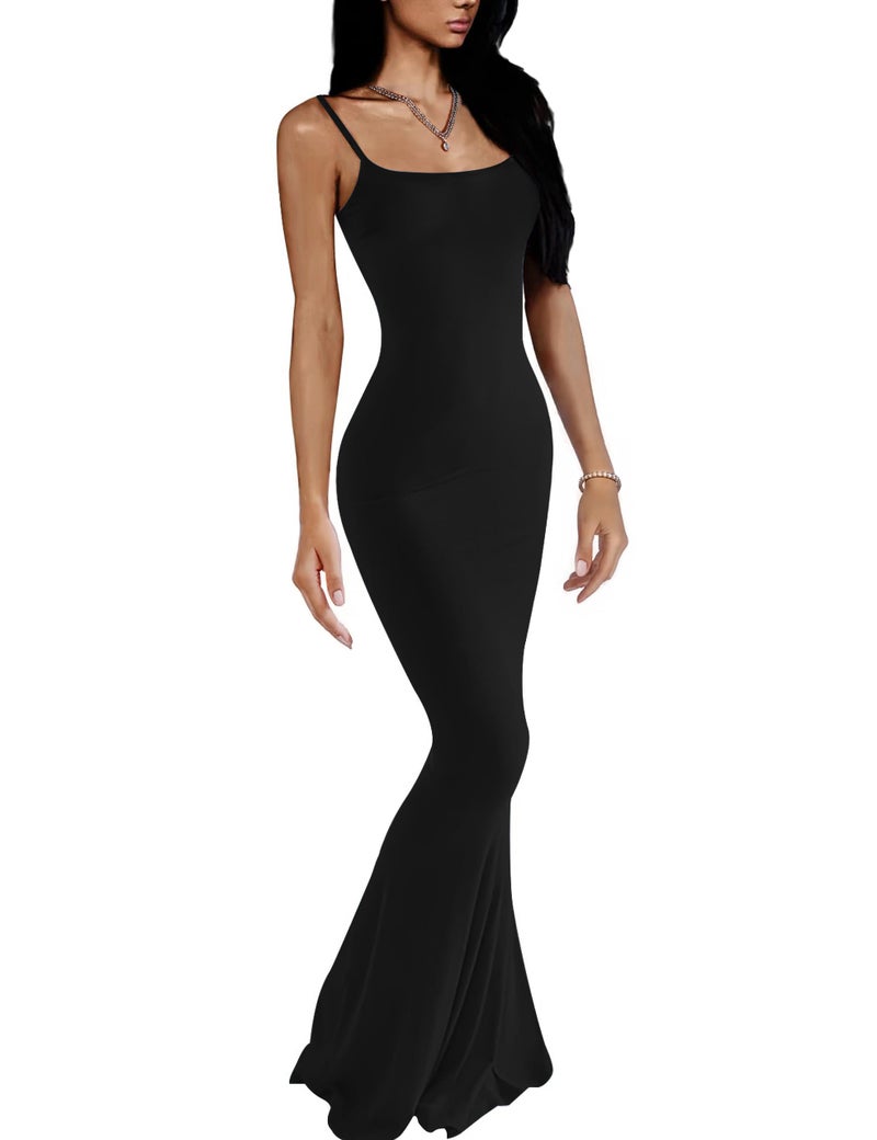 VIUTIL Women's Sexy Bodycon Maxi Dress Sleeveless Tight Lounge Slip Long Dress 2026 Summer, Black, X-Small - Image 1