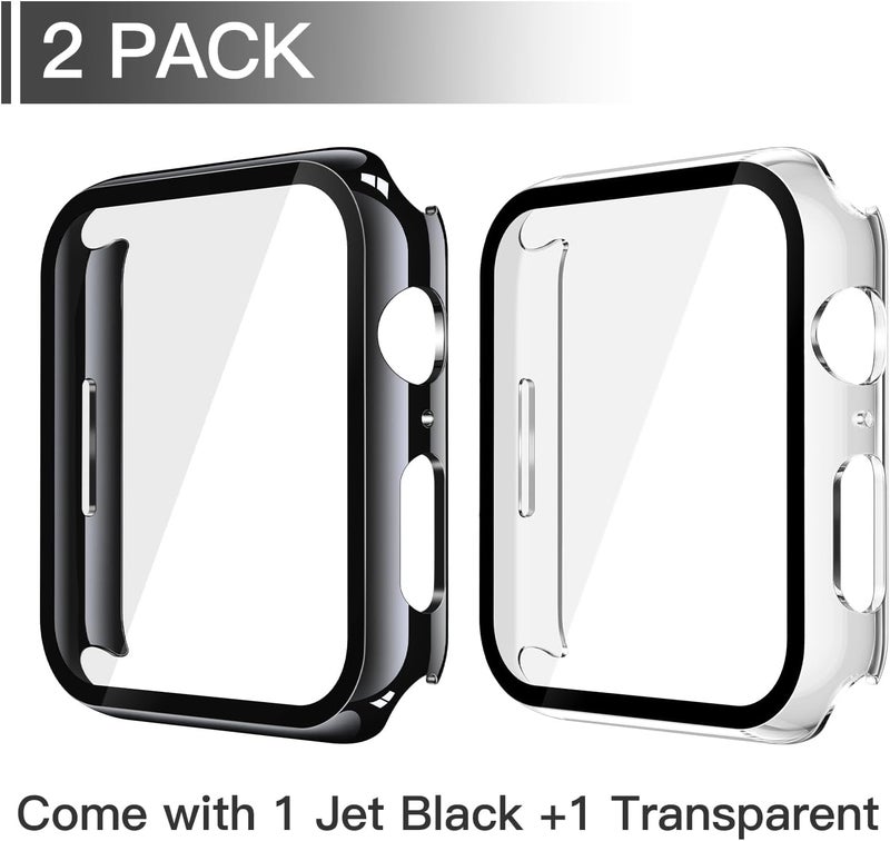 Misxi 2 Pack Tempered Glass Case Compatible for Apple Watch SE 3 (2025) SE 2 SE Series 6 Series 5 Series 4 44mm, Hard PC Screen Protector Protection Cover for iWatch, 1 Jet Black + 1 Transparent - Image 2