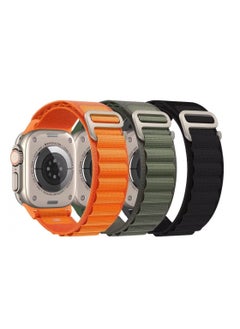 Set of 3 Alpine Loop Apple Watch Bands 49/45/44mm Sporty Woven Nylon Compatible with iWatch Series 8/Ultra/7/SE/6/5/4/3/2 Black/Green/Orange