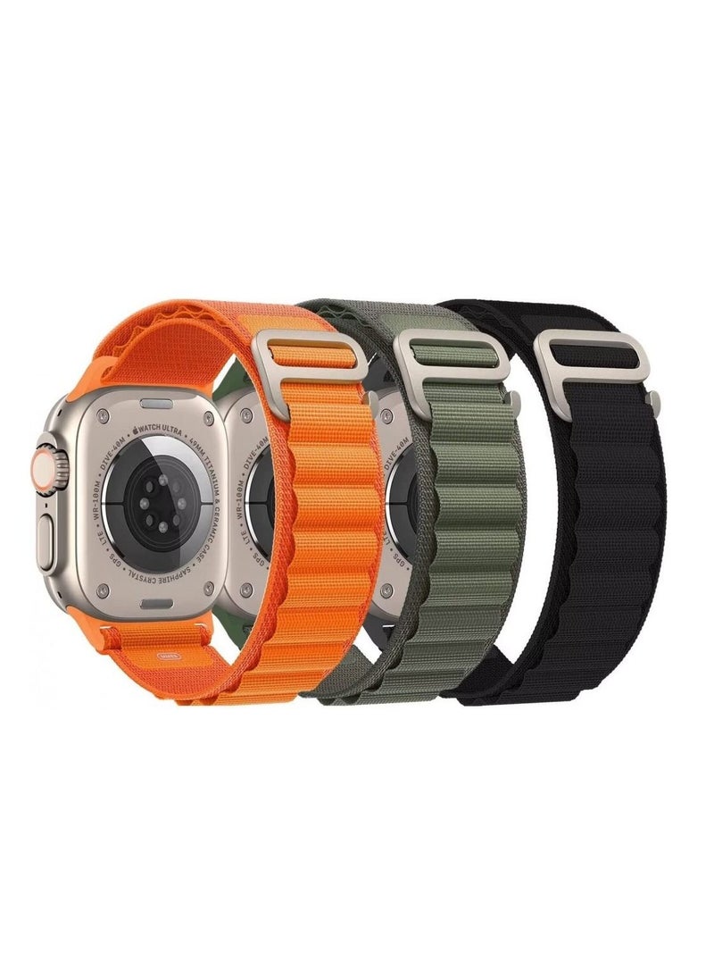 Generic - Set of 3 Alpine Loop Apple Watch Bands 49/45/44mm Sporty Woven Nylon Compatible with iWatch Series 8/Ultra/7/SE/6/5/4/3/2 Black/Green/Orange - Image 1