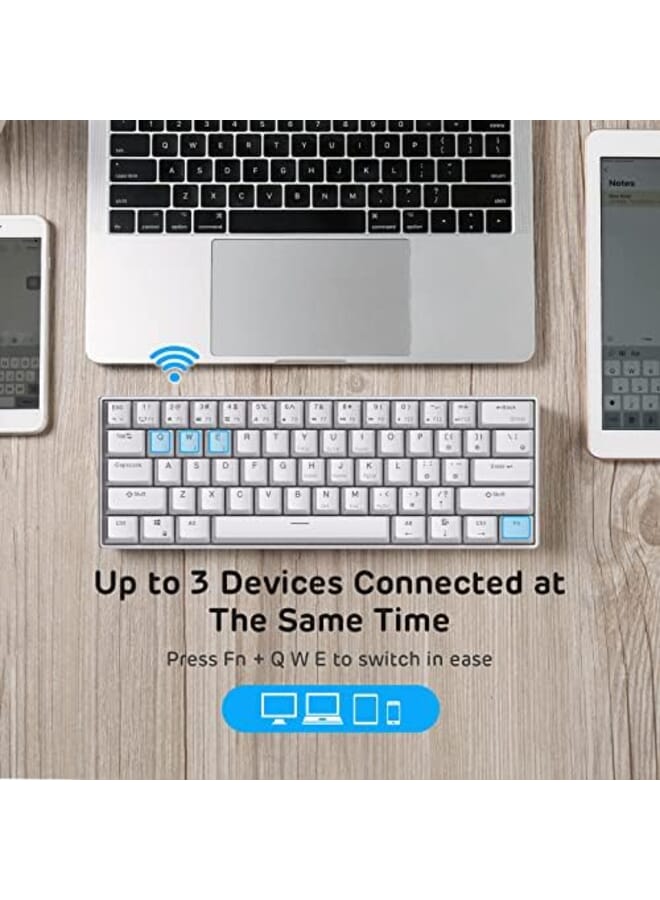 Rk61 Wireless 60% Mechanical Gaming Keyboard Ultra Compact Bluetooth Keyboard With Tactile Blue Switches Compatible For Multi Device Connection White