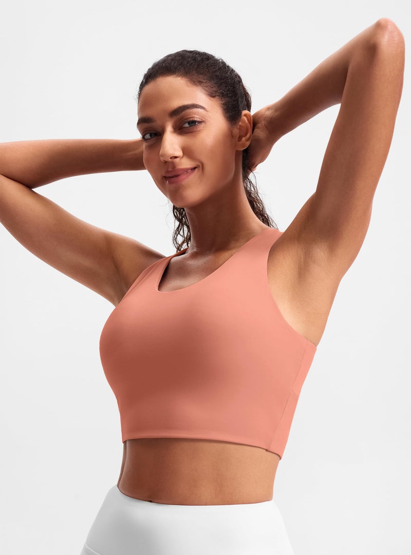 JOYSPELS Stunning Criss-Cross Back Sports Bra, Buttery Soft Longline Yoga Tank Top with Removable Padding, Padded Open-Back Workout Top for Pilates, Barre & Medium-Impact Gym Coral - Image 3