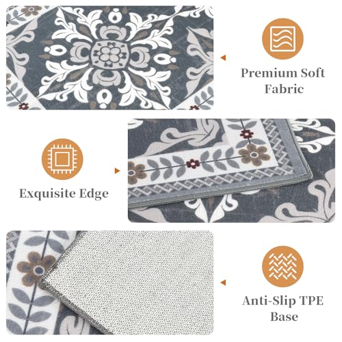 DailyCuddles Kitchen Rugs Set of 3, Non-Slip & Washable Floor Mats, Water-Absorbent Area Pad, Standing Desk Mat for Office, Home, Doorway, Laundry, Kitchen Accessories (Grey) - Image 3