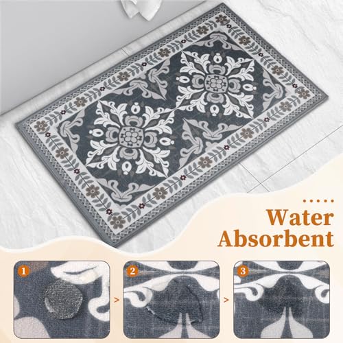 DailyCuddles Kitchen Rugs Set of 3, Non-Slip & Washable Floor Mats, Water-Absorbent Area Pad, Standing Desk Mat for Office, Home, Doorway, Laundry, Kitchen Accessories (Grey) - Image 4