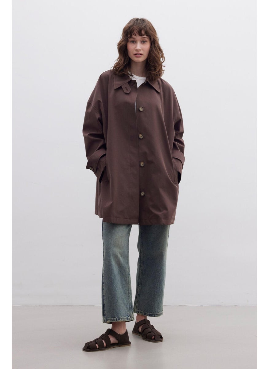 Manuka Stockholm Shawl Detailed Oversized Trench Coat Brown  - Image 3