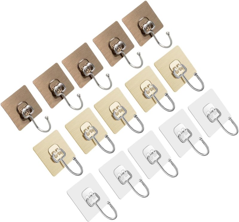 IMIKEYA 15pcs Self-Adhesive Heavy Duty Stainless Steel Hooks Brushed Gray Brushed Gold Wall and Door Hanging Hooks for Kitchen Bathroom Storage Organization - Image 1
