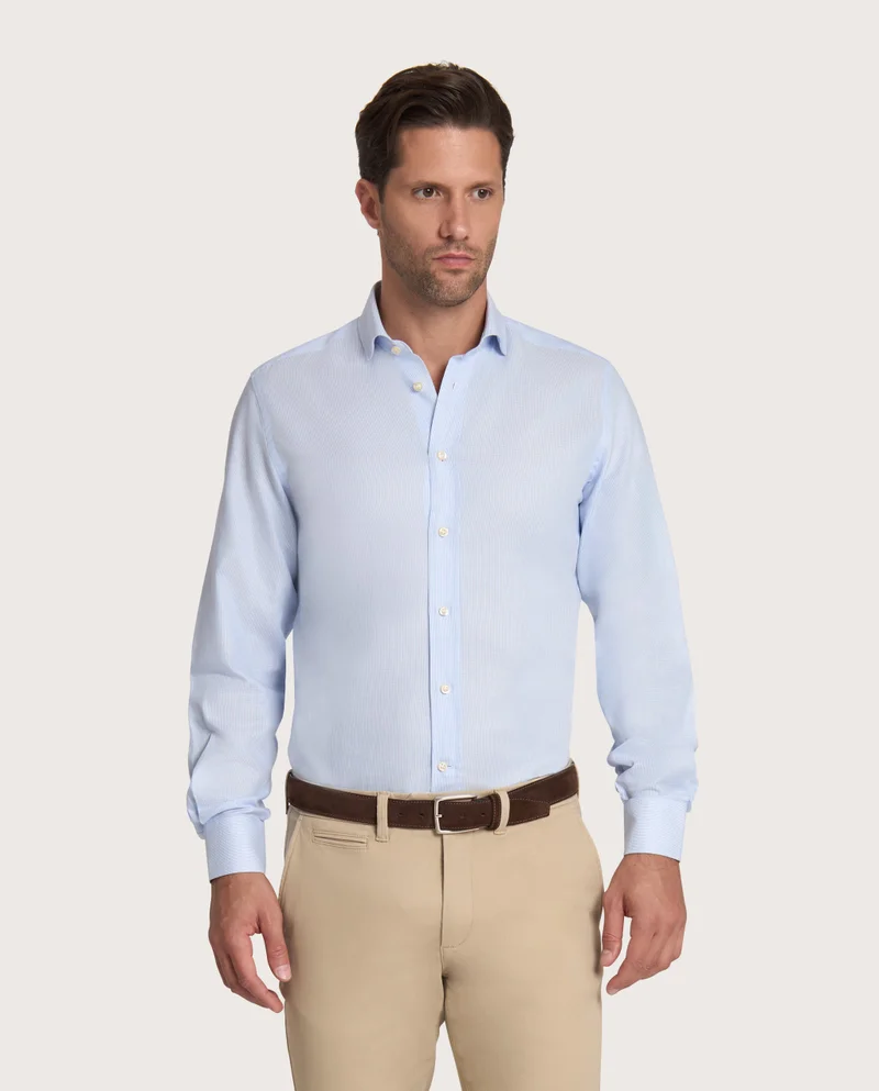 كاميتشسما قميص كلاسيكي أزرق فاتح دوبي بقصة ضيقة