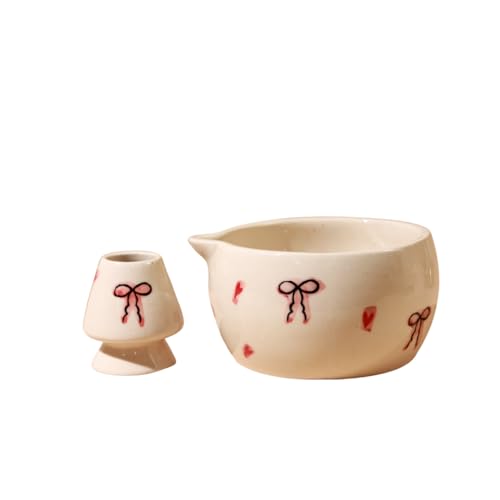 Craftribal Handmade Ceramic Ribbon Matcha Bowl with Whisk Holder – Pottery Chawan for Japanese Tea Ritual, Matcha Lovers & Gifting|Bowl - 5.5 inches|Holder-2.5 inches|Design-Ribbon - Image 5