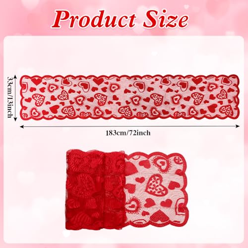 Luktastic Valentines Table Runner, 13 x 72 Inch Red Heart Lace Table Runner for Valentines Decorations Romantic Home Kitchen Dining Table Decor Indoor Outdoor Wedding Holiday Anniversary Party Decorations - Image 2
