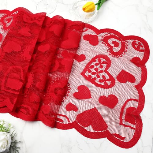 Luktastic Valentines Table Runner, 13 x 72 Inch Red Heart Lace Table Runner for Valentines Decorations Romantic Home Kitchen Dining Table Decor Indoor Outdoor Wedding Holiday Anniversary Party Decorations - Image 4
