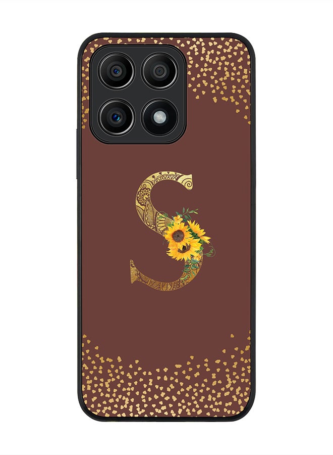 Stylizedd Rugged Black edge case for Honor X8A 4G Slim fit Soft Case Flexible Rubber Edges Anti Drop TPU Gel Thin Cover - Custom Monogram Letter Floral Pattern Alphabet - S (Brown) - Image 1