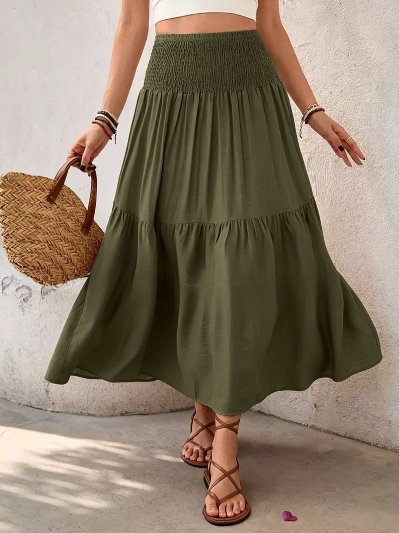 Elastic High Waist A-Line Floral Maxi Skirt