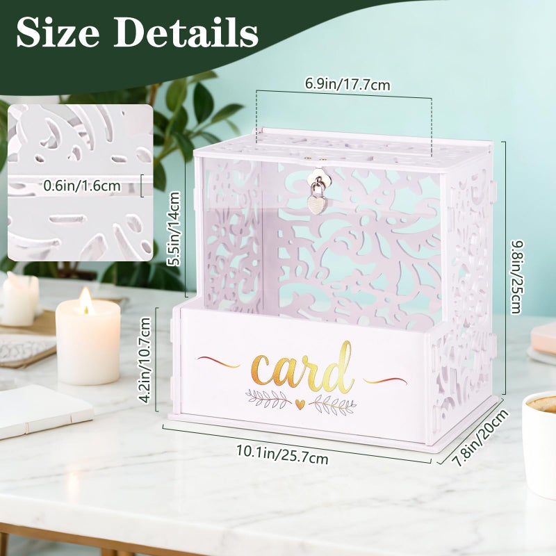 GKLTVB White PVC Wedding Card Box,Gift Card Box with Acrylic Window and Flower Trough for Party Wedding Decor Baby Showers Birthday Party,Lock & String Light Included - Image 2