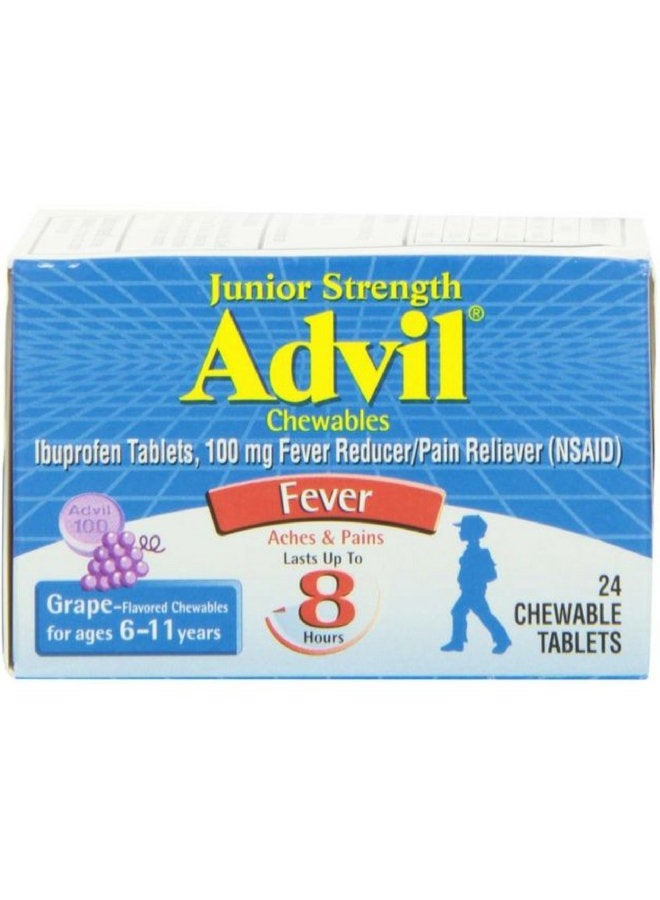 Advil أيبوبروفين للأطفال القابل للمضغ لتخفيف الألم وخفض الحرارة، أيبوبروفين للأطفال لتخفيف الألم، عنب - 24 حبة (عبوة من 2)