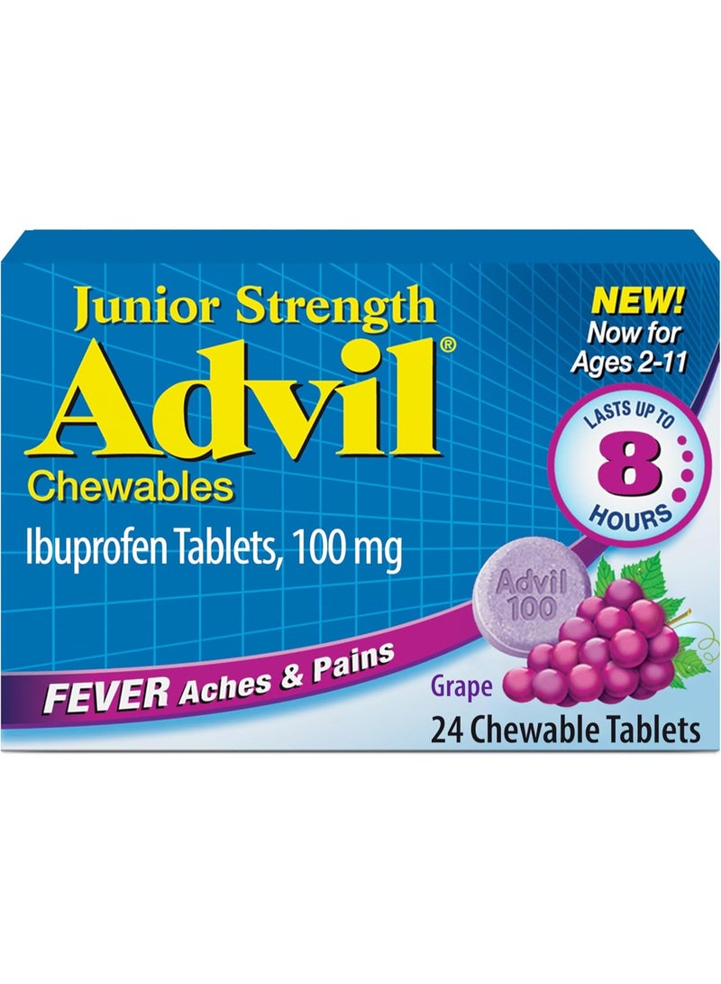 Advil أيبوبروفين للأطفال القابل للمضغ لتخفيف الألم وخفض الحرارة، أيبوبروفين للأطفال لتخفيف الألم، عنب - 24 حبة (عبوة من 2) - Image 4