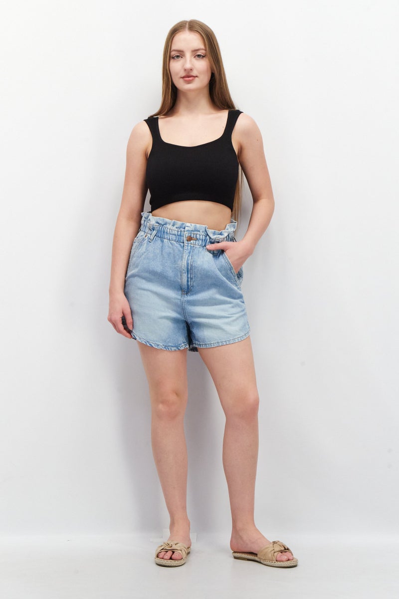 EDC Women Solid Denim Shorts, Blue - Image 4