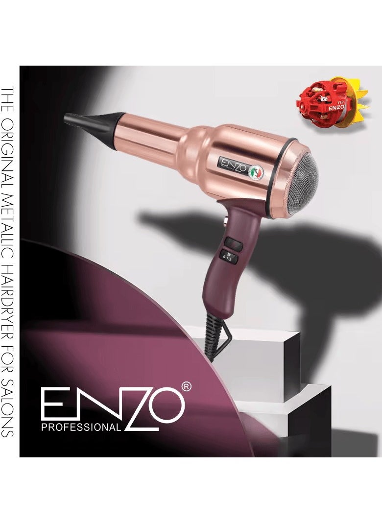 ENZO Professional - ENZO EN-8228 2000W PINK  Professional Hair Dryer – Ionic Technology, 3 Heat Settings, 2 Speed Settings, and Concentrator Nozzle-Intl Version - Image 1