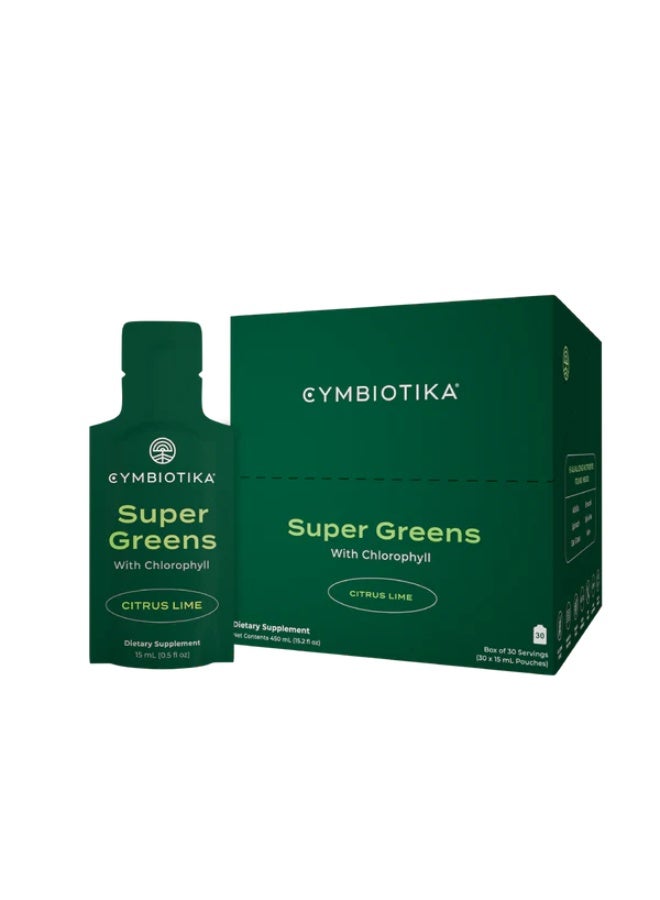 Cymbiotika Super Greens with Chlorophyll - Organic Superfood Greens Supplement for Cellular Detox, Energy Boost & Immunity - Spirulina, Kale, Broccoli Seed, Glucoraphanin - Citrus Lime - 30-Day Supply (30 Pouches) - Image 1