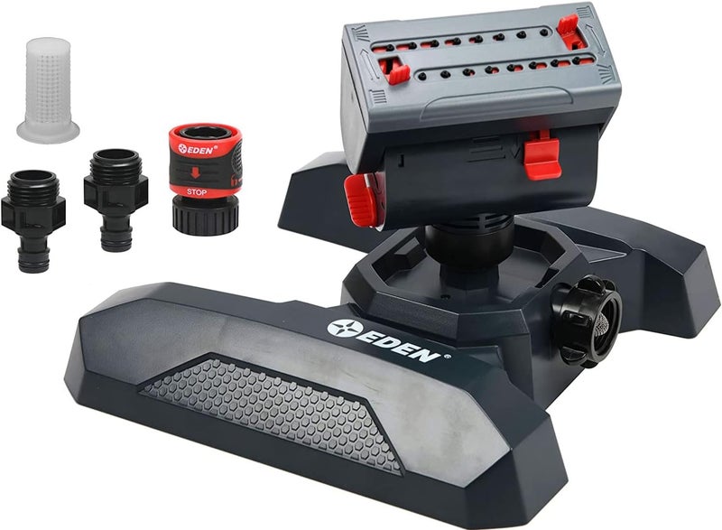 Eden 95124 Adjustable 4-Way Mini Turbo Oscillating Sprinkler W/Quick Connect Starter Set, Covers up to 4,069 sq. ft. Heavy Weight Base - Image 1