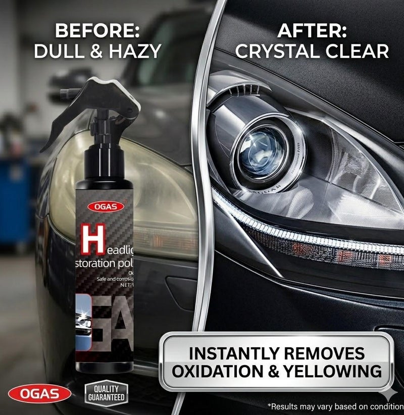 OGAS Car Headlight Restoration Spray 120ml – Advanced Oxidation & Yellowing Remover – High-Performance Headlight Cleaner & Glass Cleaning Liquid for Crystal Clear Visibility - Image 2