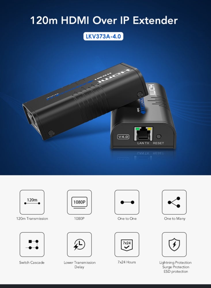 لينكينج ممدد HDMI عبر الشبكة حتى 120 متر بدقة 1080P@60Hz موديل LKV373A-4.0 من Lenkeng - Image 4