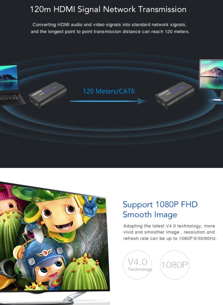 لينكينج ممدد HDMI عبر الشبكة حتى 120 متر بدقة 1080P@60Hz موديل LKV373A-4.0 من Lenkeng - Image 5