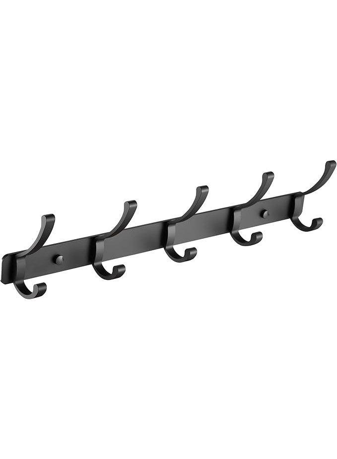 Wall Mount Coat Hooks Heavy Duty Aliminum Hooks for Hanging Towel Hat Robe Cloth Organizer for Bathroom Kitchen Living Room Bedroom Door Hooks Black (5 Hooks) - Image 1