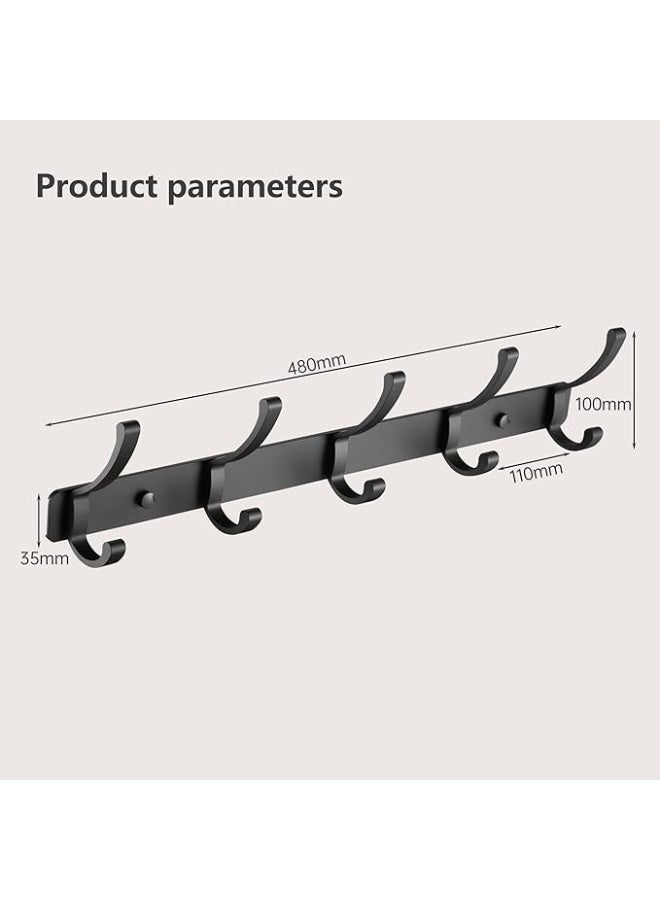 Wall Mount Coat Hooks Heavy Duty Aliminum Hooks for Hanging Towel Hat Robe Cloth Organizer for Bathroom Kitchen Living Room Bedroom Door Hooks Black (5 Hooks) - Image 3