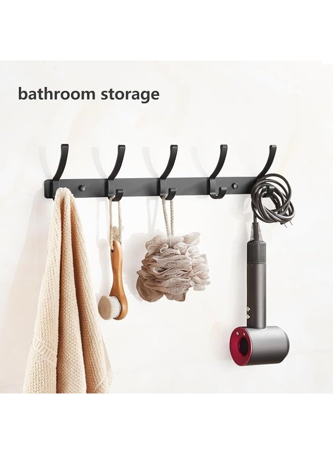 Wall Mount Coat Hooks Heavy Duty Aliminum Hooks for Hanging Towel Hat Robe Cloth Organizer for Bathroom Kitchen Living Room Bedroom Door Hooks Black (5 Hooks) - Image 2