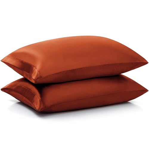 Ersmak Satin Pillowcase Queen Set of 2, 20" x 30" Ultra Soft & Silky Satin Pillow Cases for Hair and Skin, Wrinkle Fade Resistant Pillow Covers with Envelope Closure (Rust Orange) - Image 2