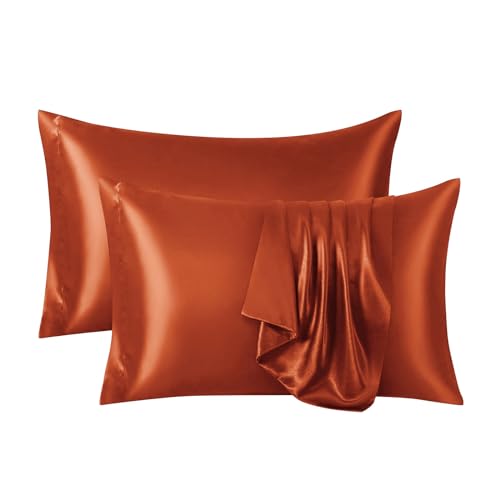 Ersmak Satin Pillowcase Queen Set of 2, 20" x 30" Ultra Soft & Silky Satin Pillow Cases for Hair and Skin, Wrinkle Fade Resistant Pillow Covers with Envelope Closure (Rust Orange) - Image 3