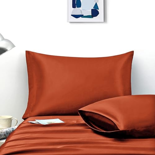 Ersmak Satin Pillowcase Queen Set of 2, 20" x 30" Ultra Soft & Silky Satin Pillow Cases for Hair and Skin, Wrinkle Fade Resistant Pillow Covers with Envelope Closure (Rust Orange) - Image 1