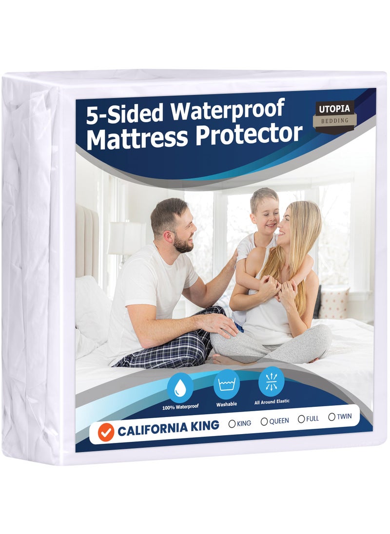 Utopia Bedding Utopia Bedding Waterproof 5-Sided Mattress Protector California King Size  Premium Breathable Mattress Cover  Fitted Style with Stretchable Pockets (White)  - Image 1