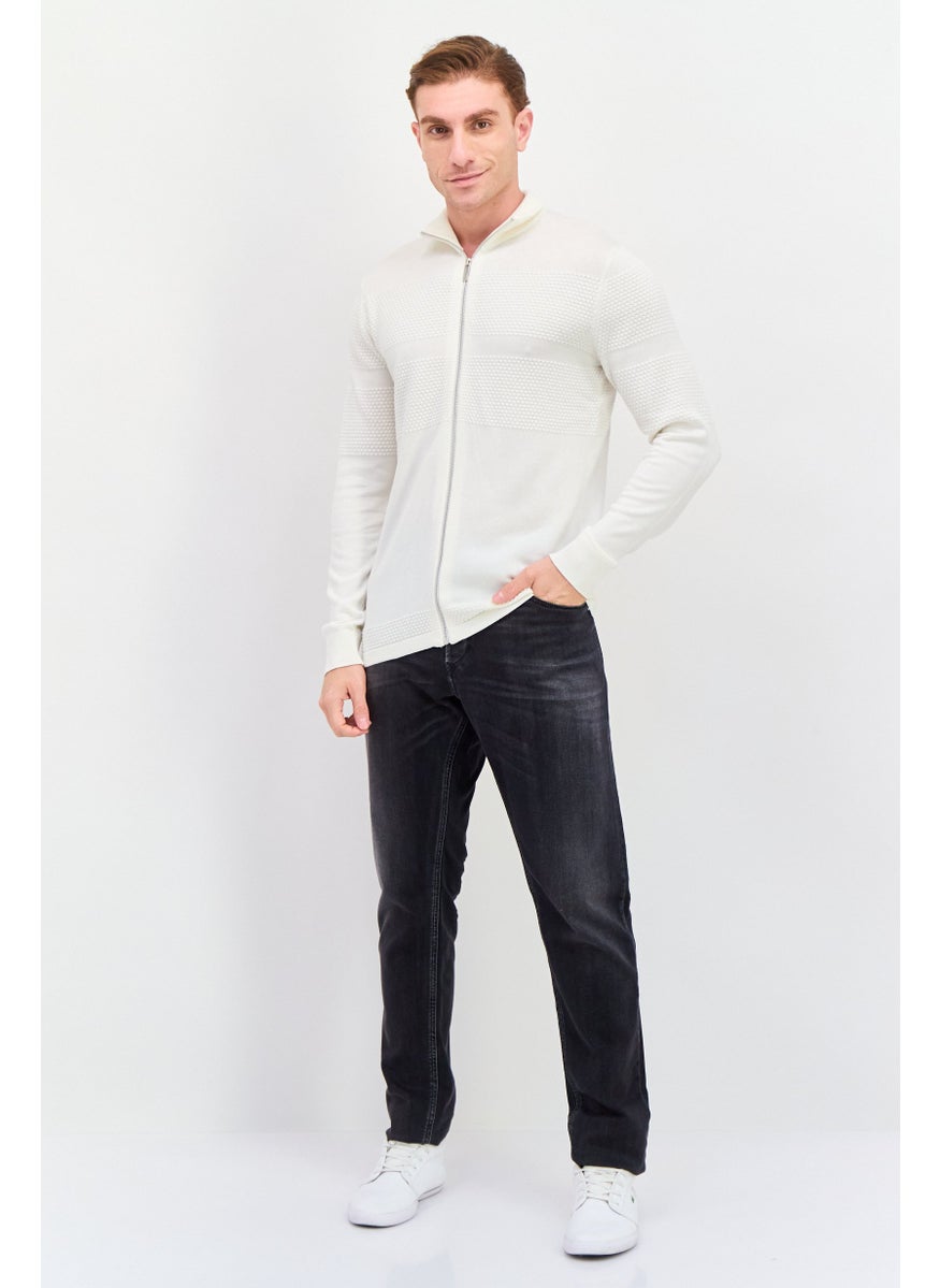 Selected Homme Men Mock Neck Long Sleeves Plain Cardigan, White  - Image 2