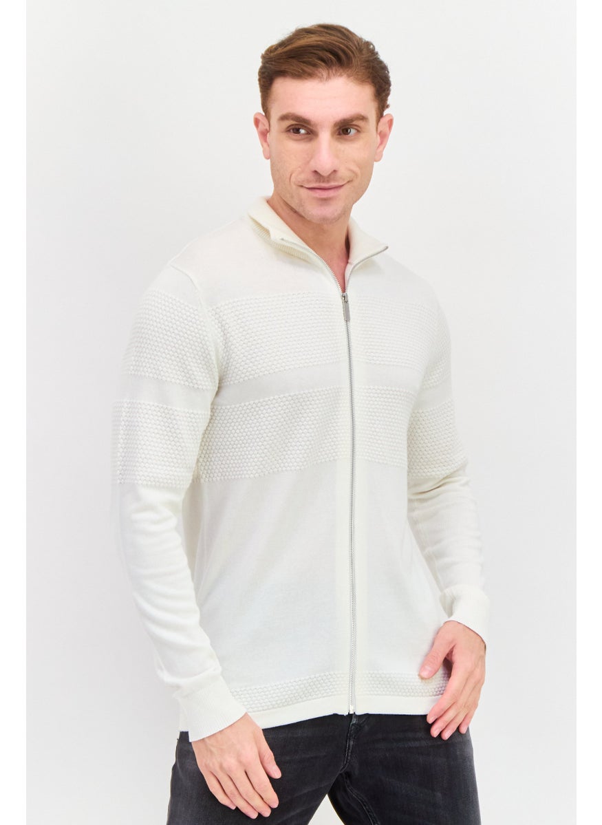 Selected Homme Men Mock Neck Long Sleeves Plain Cardigan, White  - Image 1