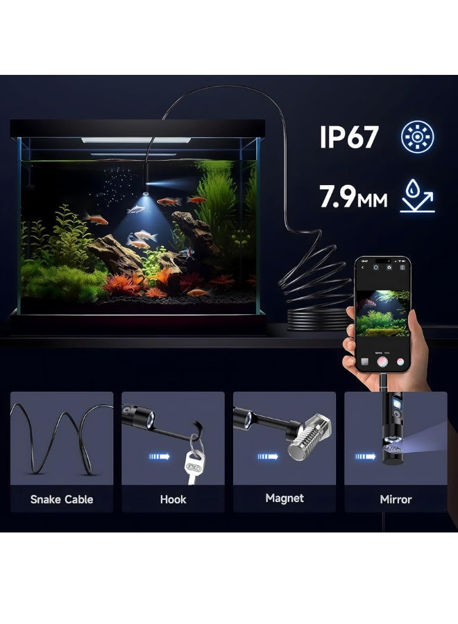 Chase Up [Dual-Lens] Endoscope Camera with Light, 1920P HD Borescope with 8+1 Adjustable LED Lights, IP67 Waterproof 16.5FT Semi-Rigid Snake Cord Inspection Camera for iPhone, iPad and Android - Image 2