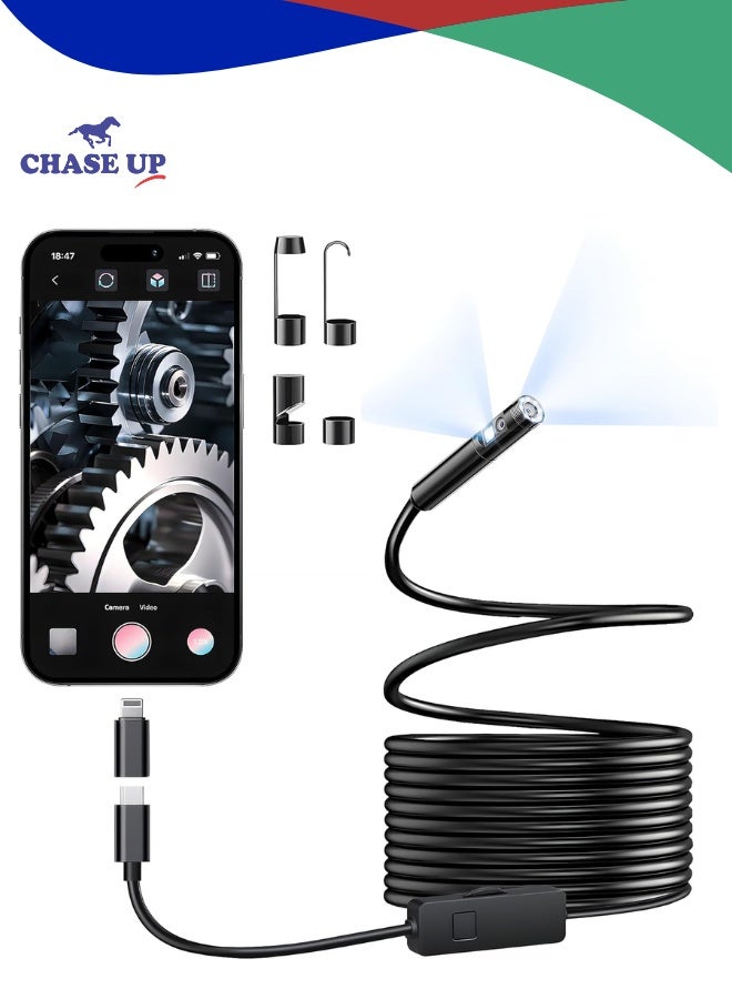 Chase Up [Dual-Lens] Endoscope Camera with Light, 1920P HD Borescope with 8+1 Adjustable LED Lights, IP67 Waterproof 16.5FT Semi-Rigid Snake Cord Inspection Camera for iPhone, iPad and Android - Image 1