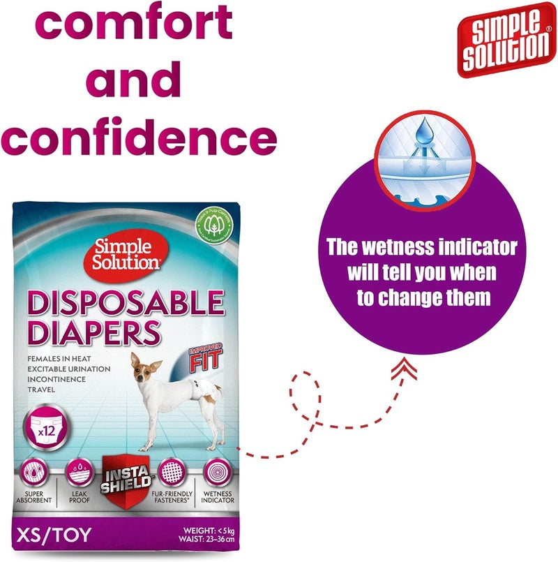 Simple Solution Improved Fit Disposable Female Dog Diapers, X-Small, 12 Count - Super Absorbent and Leak-Proof - Image 5