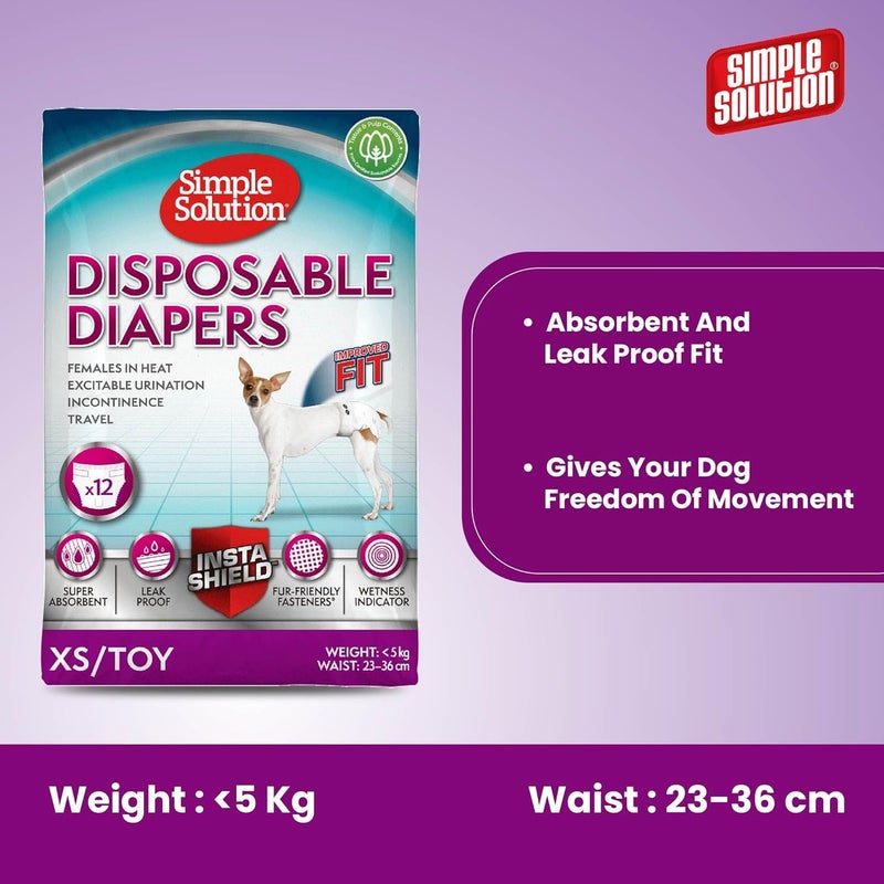 Simple Solution Improved Fit Disposable Female Dog Diapers, X-Small, 12 Count - Super Absorbent and Leak-Proof - Image 4
