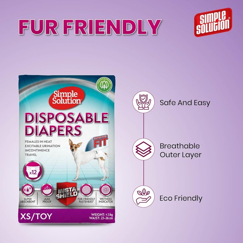 Simple Solution Improved Fit Disposable Female Dog Diapers, X-Small, 12 Count - Super Absorbent and Leak-Proof - Image 3