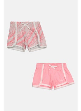 DKNY Toddlers Girl 2 Pieces Brand Logo Basic Shorts, Pink/Grey  - Image 1
