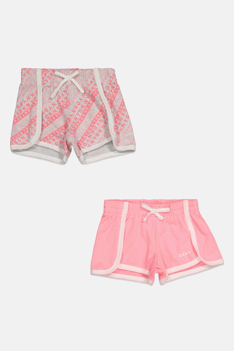 DKNY Toddlers Girl 2 Pieces Brand Logo Basic Shorts, Pink/Grey  - Image 1