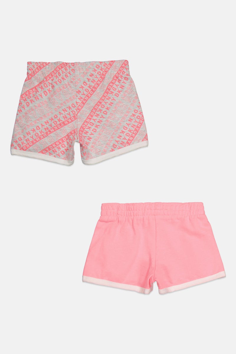 DKNY Toddlers Girl 2 Pieces Brand Logo Basic Shorts, Pink/Grey  - Image 2