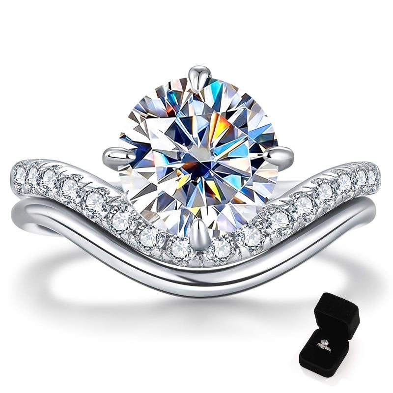 AVECON 3ct Simulated Diamond Ring Set for Women, S925 Sterling Silver Bridal Set, Matching Ring Set, Size 7 - Image 1