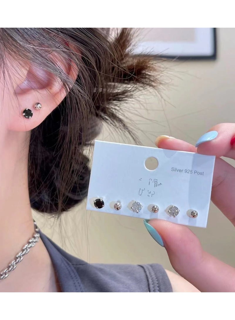 Goolsky Set of 6 Minimalist White Stone Stud Earrings – Trendy Small Earrings for Women, Unique Boutique Design, Elegant & Lightweight Jewelry  - Image 1